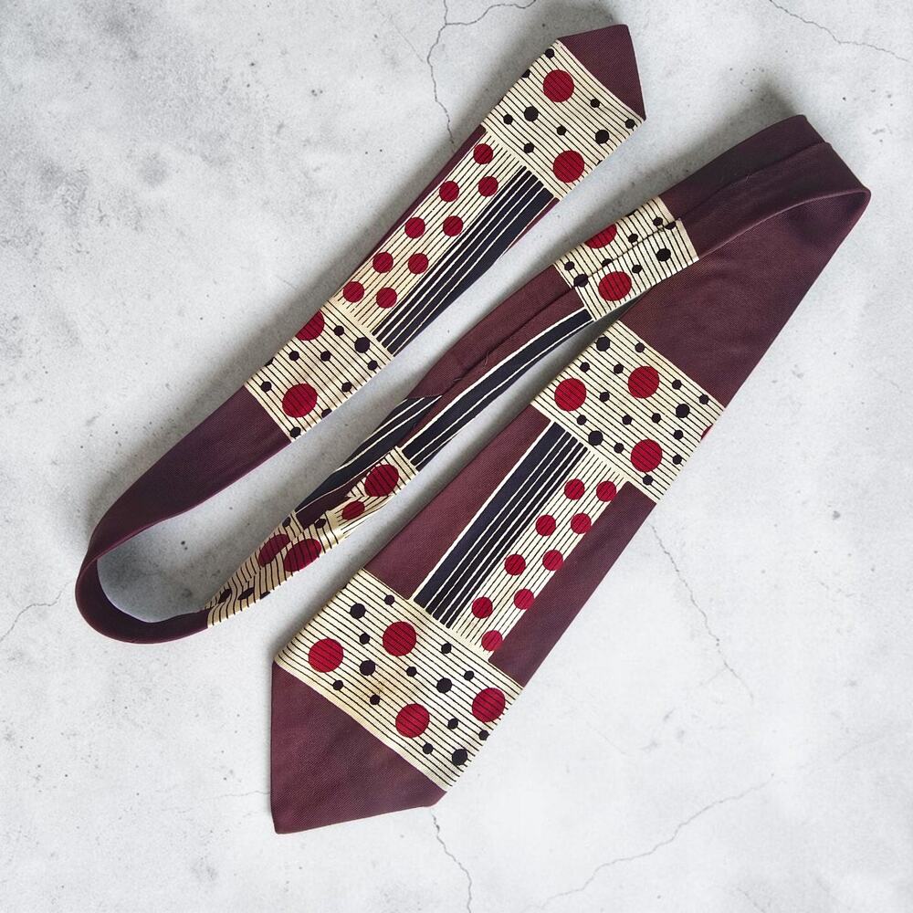 VTG 1940s J.N. Adame Wide Rayon Necktie Atomic Geometric Red Dot 4" Swing Tie